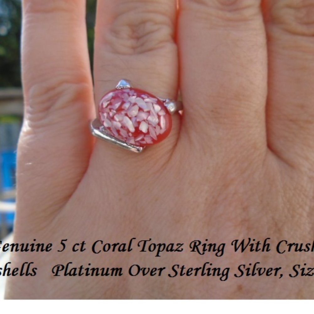 Coral Topaz with Crushed Seashell Ring